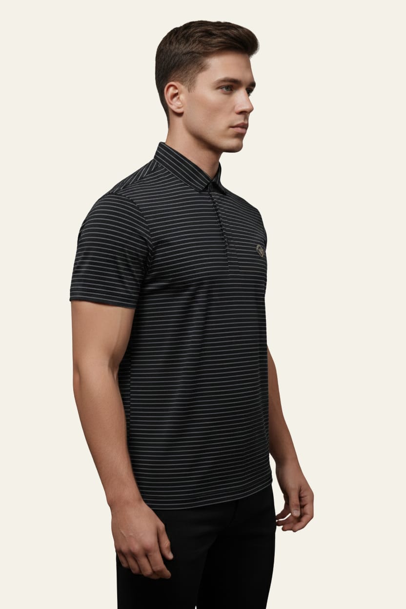 Men's Premium Black Striped China Import Cotton-Poly Casual Shirt