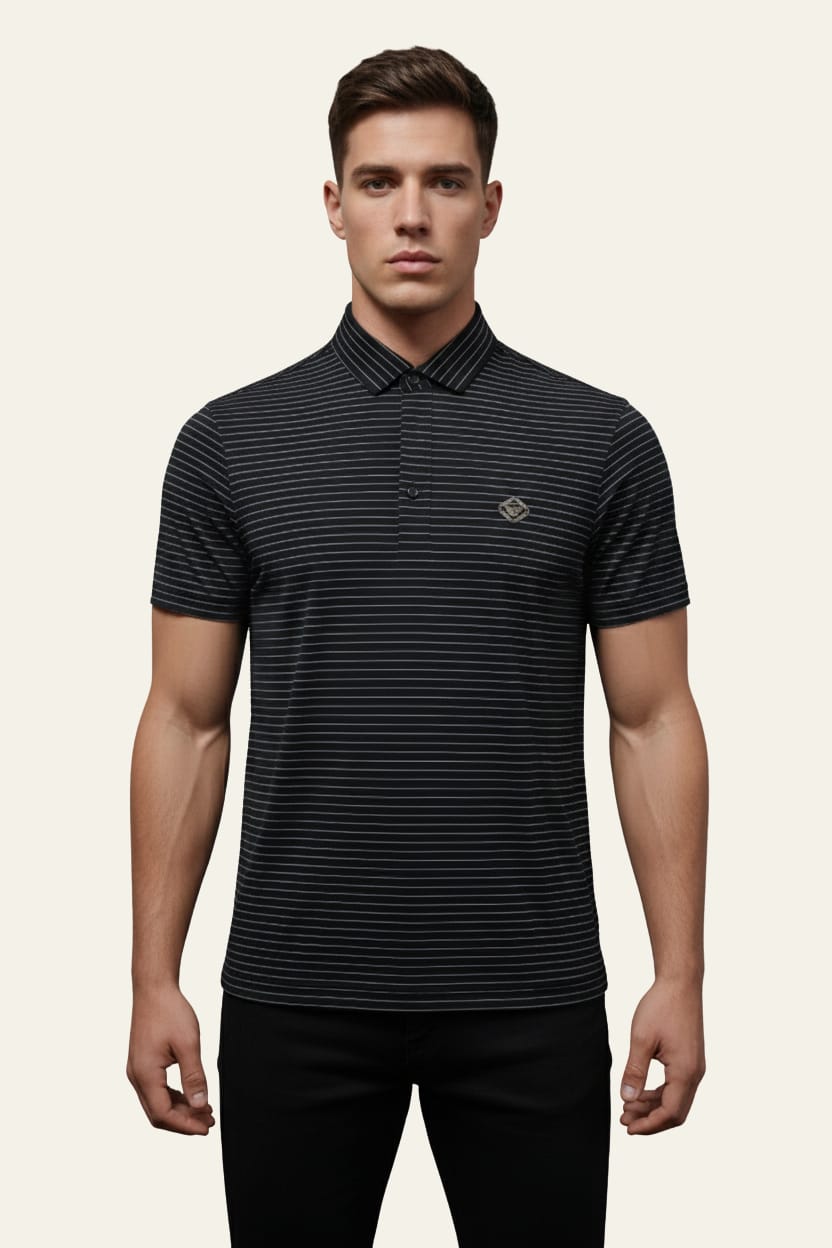 Men's Premium Black Striped China Import Cotton-Poly Casual Shirt