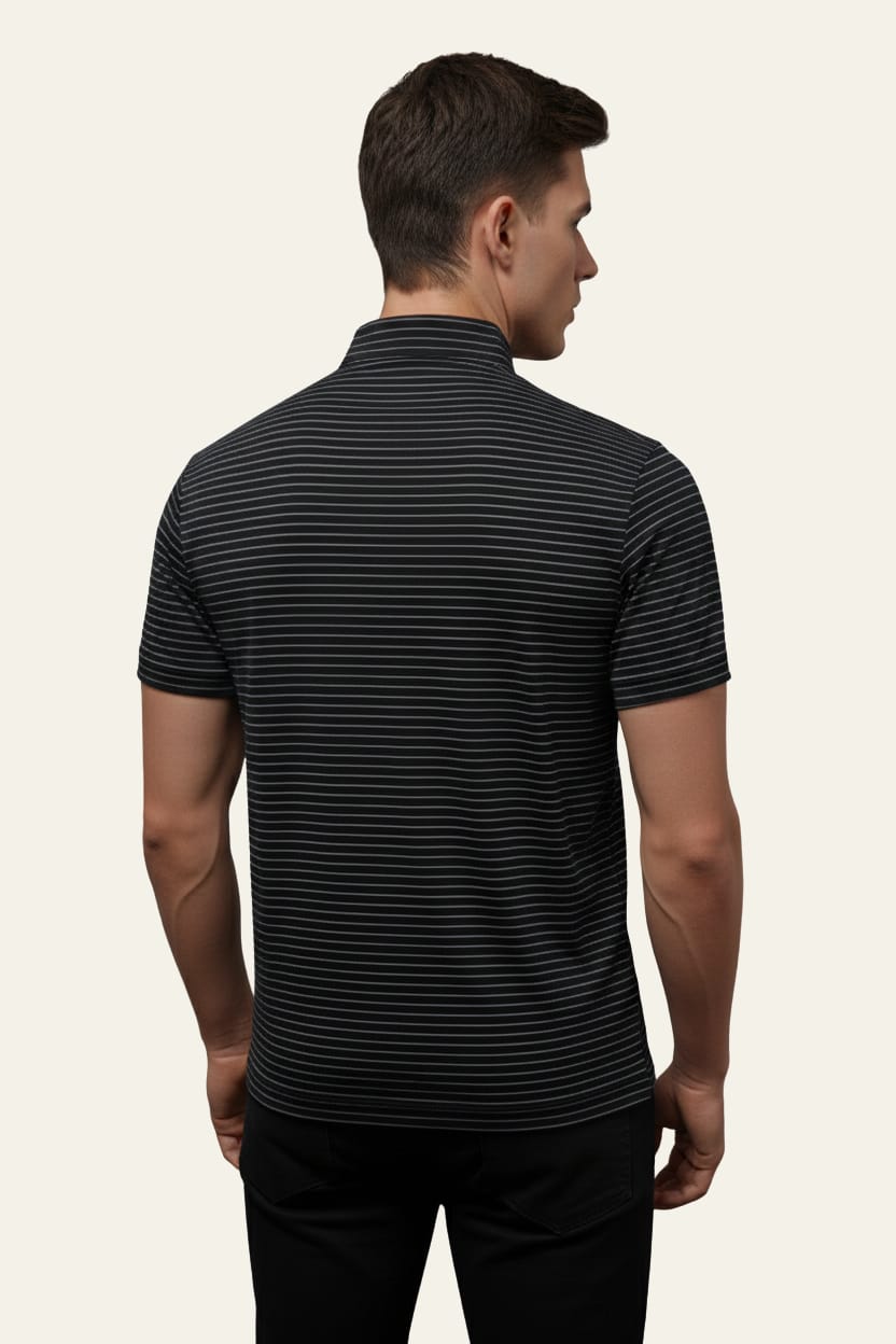 Men's Premium Black Striped China Import Cotton-Poly Casual Shirt